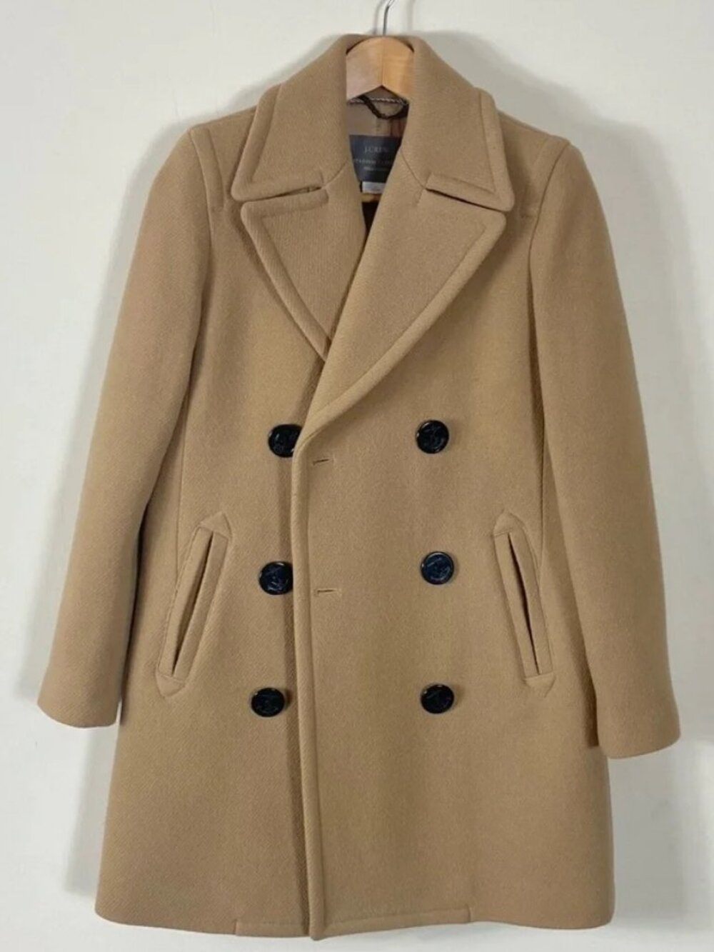 J. Crew Double breasted Jacket Stadium Cloth Nello Gori Wool Coat Anchor buttons